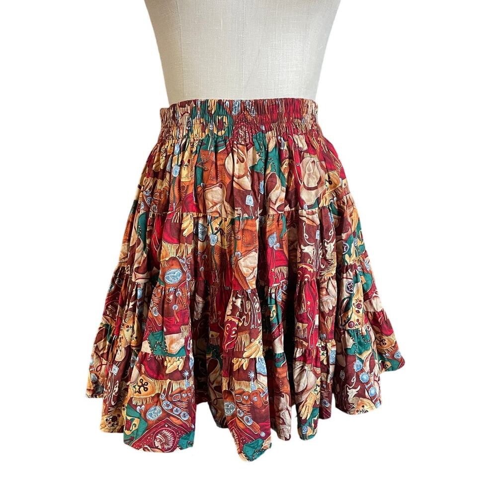 Longhorn Tiered Full Western Print Skirt Size Medium/ Large Vintage Cowboy